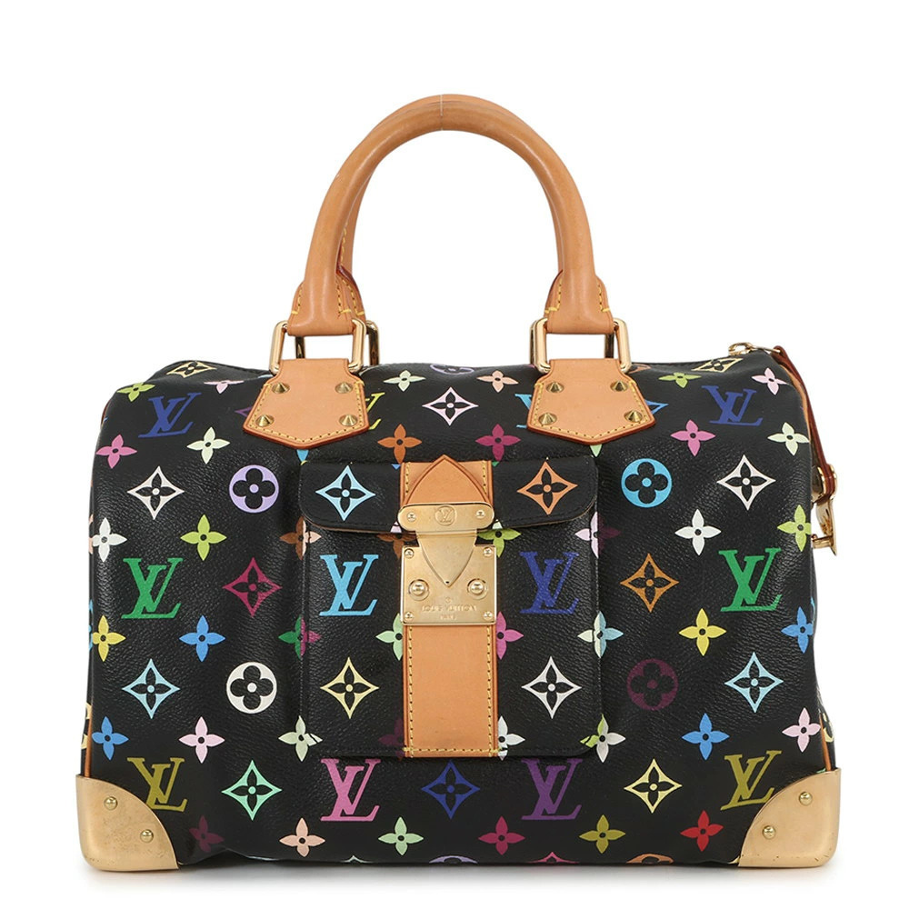Louis Vuitton Monogram Multicolor Speedy Handbag Bag Black